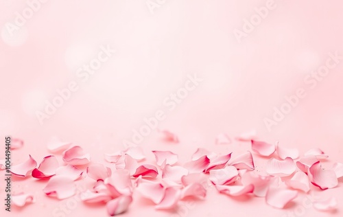 Delicate pink rose petals scattered on a soft pink background.