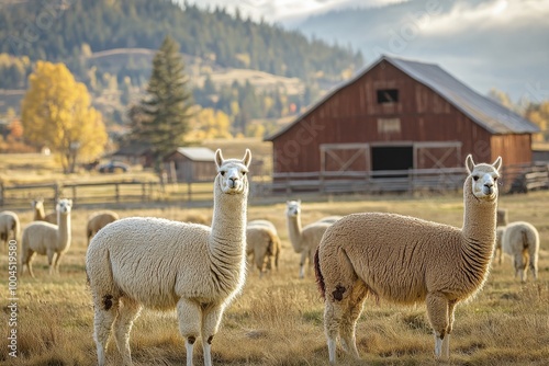 Alpacas on a Farm in Oregon. Close-up of Adorable Farm Animals in Nature