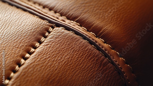 Close-up of perfectly crafted brown leather with detailed stitching highlighting quality craftsmanship in upholstery