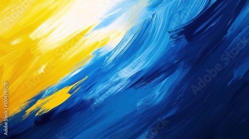 Vibrant blue and yellow abstract brush strokes create a dynamic and colorful backdrop during a bright sunny day