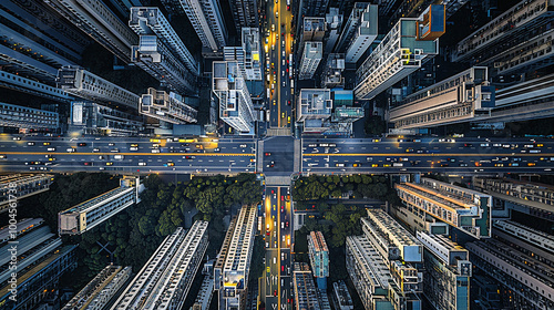 drone photo top view traffic in the city