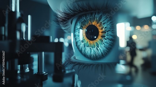 Ophthalmology concept. Patient eye vision examination in ophthalmological clinic, Generative AI