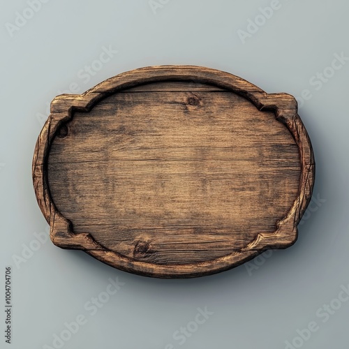 A decorative 3D wooden sign shaped like an ellipse, featuring a rough texture and blank center for messages, against a clean background for emphasis