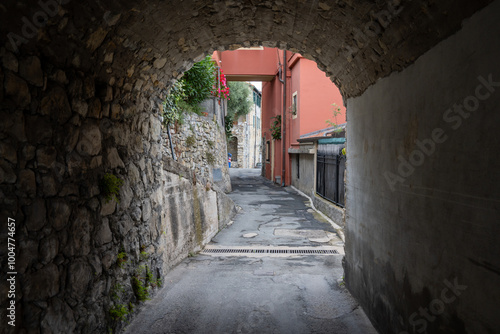 Colourful view on Italian Riviera and blue Mediterranean Sea from French-Italian border in Grimaldi village, Ventimiglia near San-Remo, travel destination, panoramic view