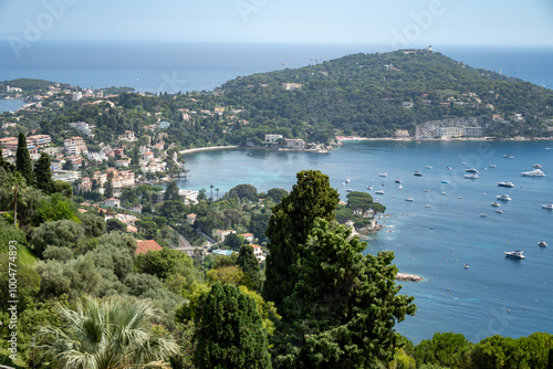 Panoramic view of Saint-Jean-Cap-Ferrat commune in Alpes-Maritimes in Provence-Alpes-Cote d'Azur, French Riviera, France