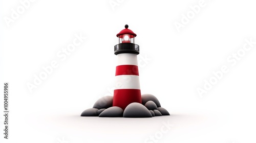 Lighthouse Guiding the Way: A beacon of hope and guidance, a red and white striped lighthouse stands tall on a rocky shore, its light illuminating the path ahead. The lighthouse symbolizes safety.