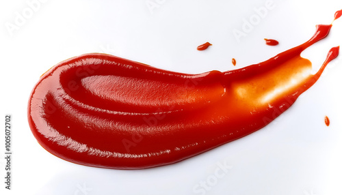 Smear of tomato sauce falling on a white surface, with close-up details on texture and color