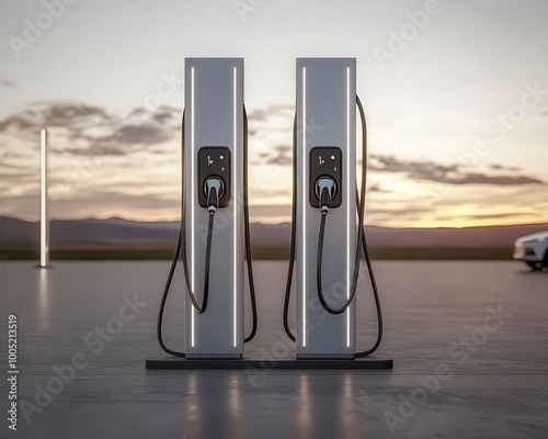 High-capacity charging infrastructure for fast electric vehicle support, futuristic design, 3D illustration