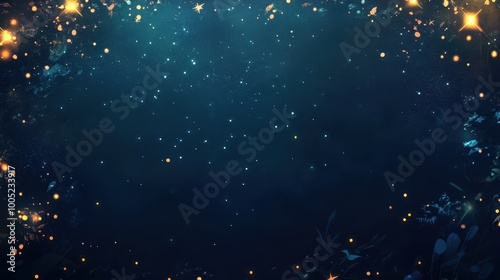 Abstract Night Sky with Glowing Stars and Bokeh Lights Background.