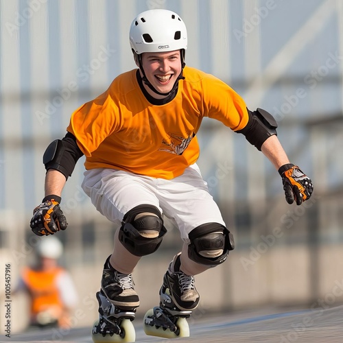 Rollerblader navigating an urban obstacle course, showcasing skill, speed, and excitement