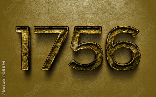 3D dark golden number design of 1756 on cracked golden background.