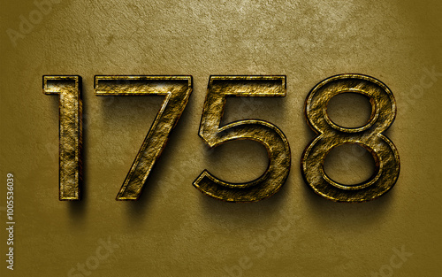 3D dark golden number design of 1758 on cracked golden background.