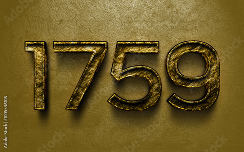 3D dark golden number design of 1759 on cracked golden background.