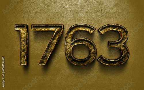 3D dark golden number design of 1763 on cracked golden background.