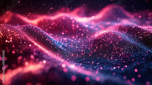 A colorful wave of light particles creates a mesmerizing abstract visual effect in an artistic representation of motion