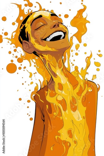 Man Covered in Yellow Liquid Smiling