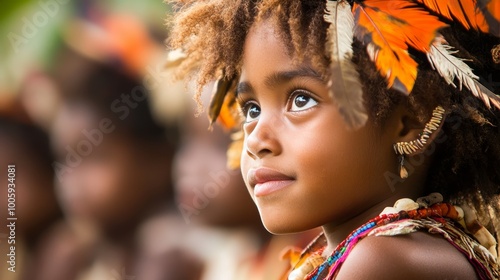 Joyful Papua New Guinean Girl Watching Performance with Delightful Expression