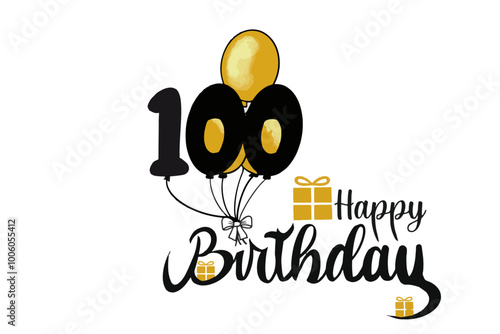 vector happy birthday 100th texte with gold balloon and gift 