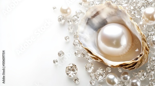 Diamonds And Pearls. Raining Pearls and Diamonds on Elegant White Background