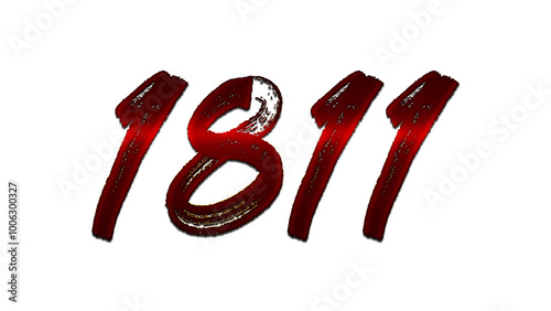 3D blood red number design of 1811 on white background.