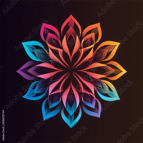 An abstract illustration of a bright and beautiful flower in a round shape, featuring vivid colors and dynamic design elements, perfect for artistic and modern projects