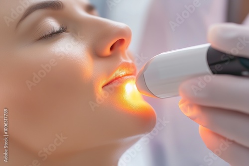 A detailed image showcasing the application of laser treatment, highlighting the precision and advanced technology used in modern skincare or medical procedures