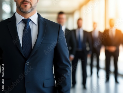 Group of professionals in suits, office setting