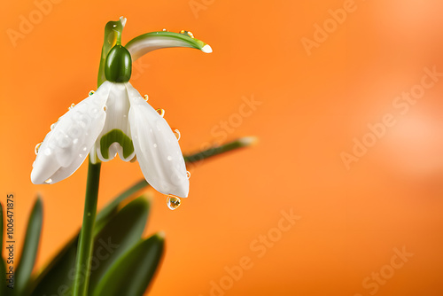 snowdrop flower with dew drops