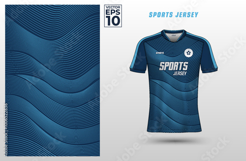 T Shirt sport jersey design template with wavy line pattern background. Sport uniform in front view. Shirt mock up for sport club. Vector Illustration