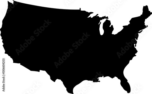 Continental United States Silhouette Outline Graphic Design with Transparent Background 