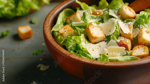 Fresh Caesar salad with croutons and parmesan cheese