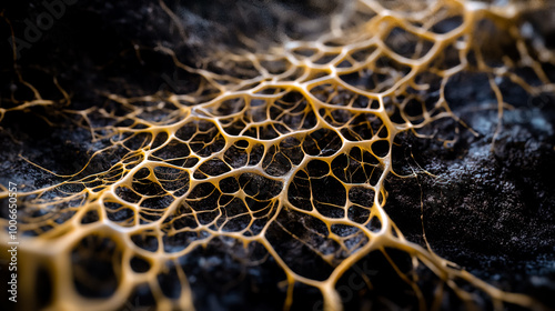 A detailed, of a mycelium root structure.