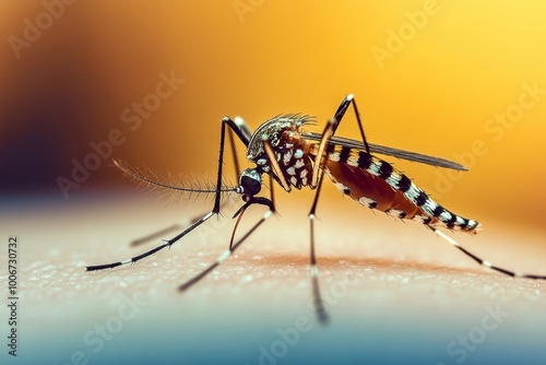 Close-up of a mosquito resting on skin with vibrant background showcasing nature's tiny yet significant creatures