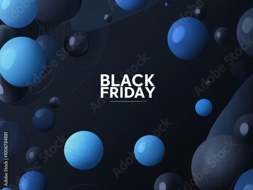 A promotional graphic for Black Friday, showcasing floating blue spheres over a dark background accompanied by bold typography.