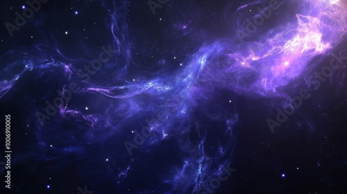 A stunning view of a purple galaxy filled with stars and cosmic clouds.