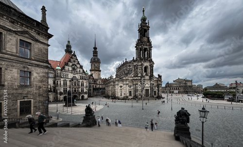 Splendid historic, ravaged in WWII, city center architecture in Dresden, Germany.