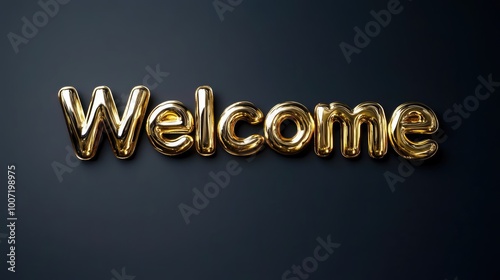 Luxury golden Welcome word on black background. Greeting text for events, weddings, promotions and hospitality business