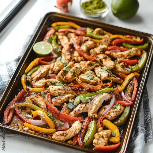 Grilled Chicken Fajita Ingredients on Baking Sheet