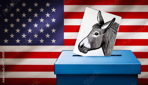 ballot with democrat symbol in blue box