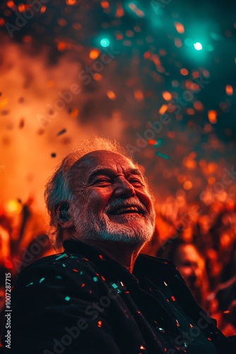 Seniors dancing enthusiastically and fully immersed in the beats at a vibrant music festival