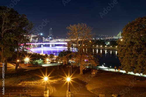 A night view of the city center in Belgrade Serbia