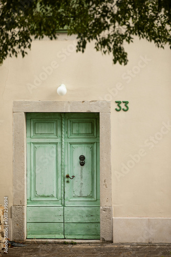 a green old door