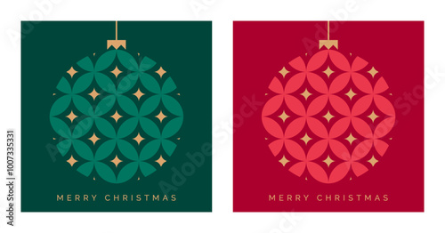 Christmas Card Design Template with Bauble Decoration. Elegant Christmas Greeting Card Concept. Luxury Design Template for Christmas Cards. 