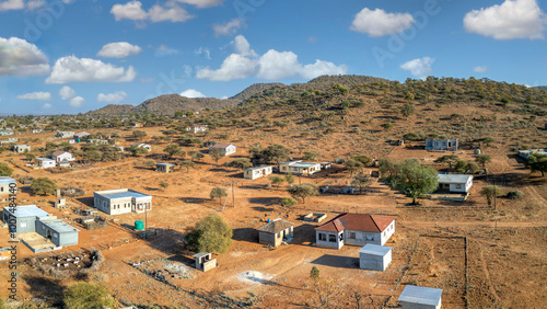 aerial view african village , typical Southern african rural area village Botswana, South Africa