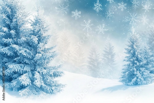 Merry Christmas and Happy New Year. Frozen winter forest with snow covered trees. outdoor