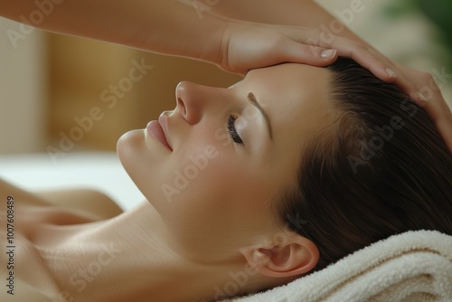 Relaxing at the Spa: Side View of Young Woman Enjoying Massage