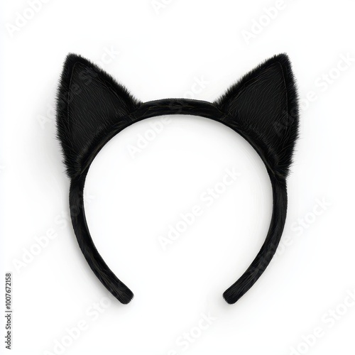 A black cat ears headband clipart, Halloween costume accessory, cute style, soft black fur, isolated on white background