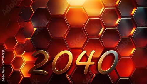 Futuristic Honeycomb Design Featuring Year 2040