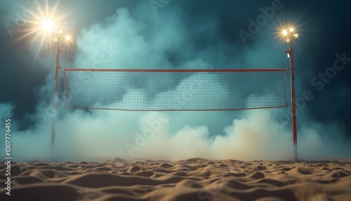 Beach Volleyball Net Under Dramatic Lighting