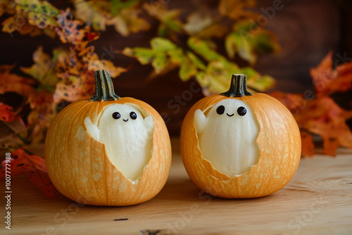 cute ghosts pumpkin, halloween.